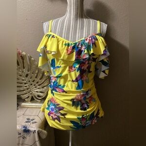 City Chic Yellow Floral Ruffle Blouse